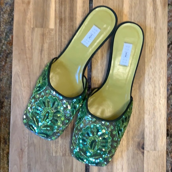 Barneys New York CO-OP Shoes - Green beaded sequin slip on Barney’s New York Coop